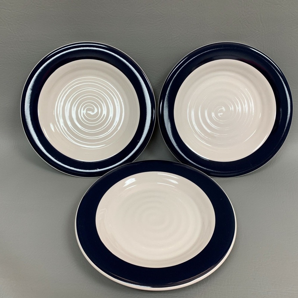Home Luncheon Dinner Plates White Navy Blue Band 9 1/4 Lot of 3